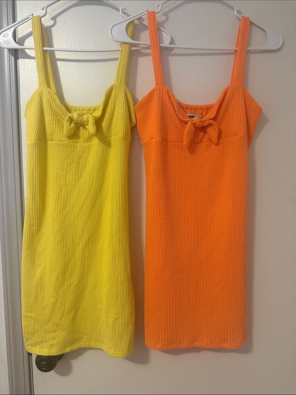 Girls' Ribbed Tank Dress with Front Tie - Yellow & Orange